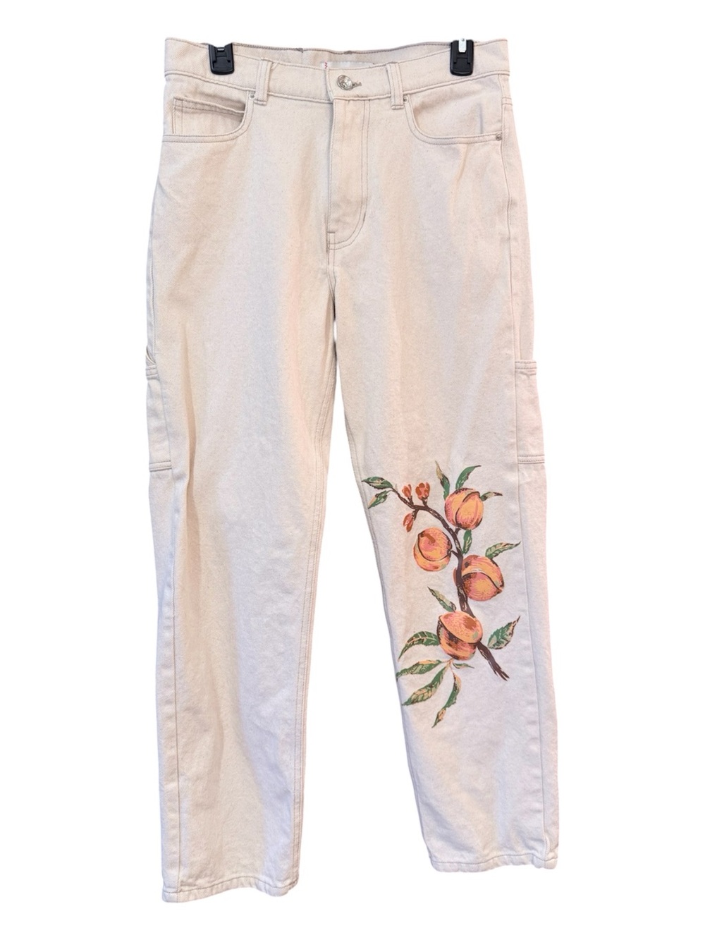 BDG Cream Carpenter Pants Size 29 Painted Peach Floral Wearable Art